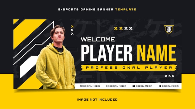 Novo modelo de banner de jogos de e-sports de jogador com logotipo para mídia social