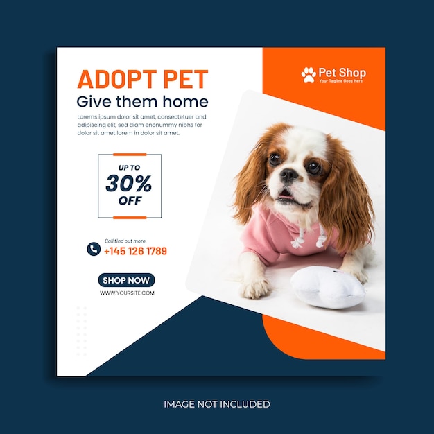 Novo modelo de mídia social de animal de estimação adoção de animal de estimação modelo de banner pós-promoção do instagram