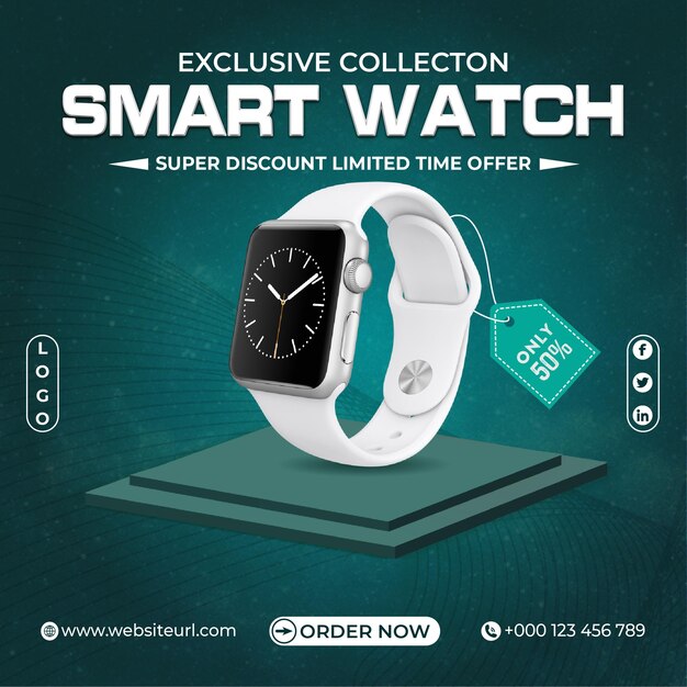 Modelo De Design De Banner De Relógio Inteligente Aplicativo Smartwatch De  Mídia Social De Relógio Inteligente Royalty Free SVG, Cliparts, Vetores, e  Ilustrações Stock. Image 211754610