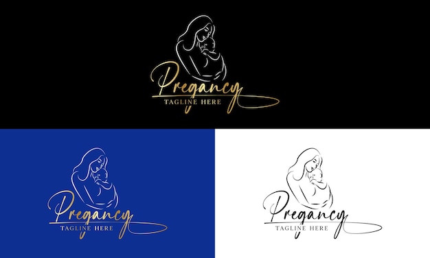 Novo Nascido Mãe Logo Conceito Silhueta Vector Gravidez Mãe e Bebê Logo Design Template