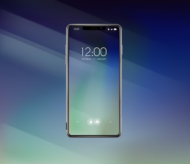 Vetor novo protótipo de telefone smartphone frontal com fundo de publicidade móvel com modelo de maquete de tela de fundo e hora para adicionar marca