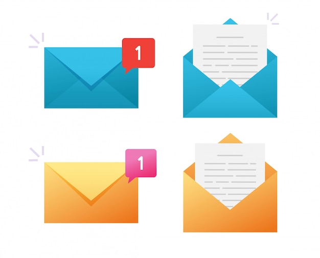 Novo vetor de ícone de e-mail ou design plano de mensagem de notificação de e-mail