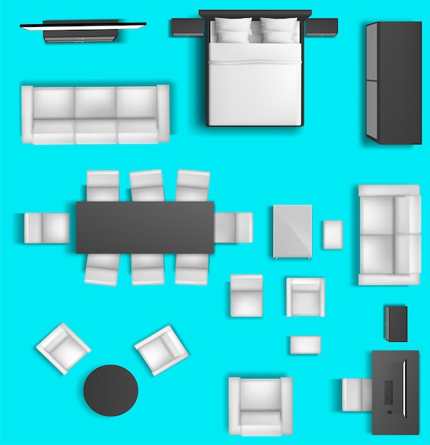 Novos elementos de design de móveis modernos imagem de vista superior ilustração vetorial realista