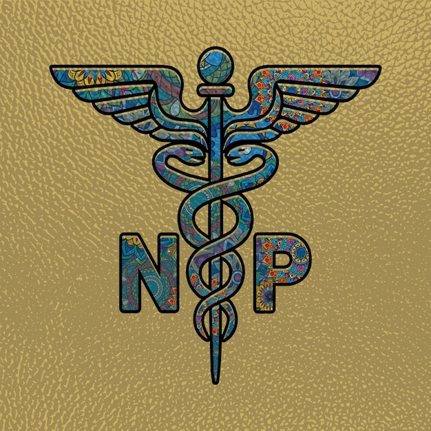 Np enfermeira símbolo médico caduceus enfermeiro praticante np vector de coloração símbolo médico