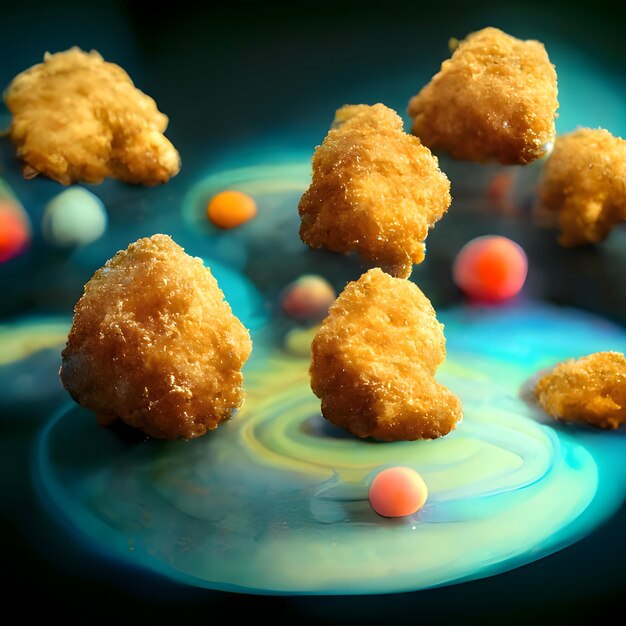 Vetor nuggets de frango fritos em fundo abstrato