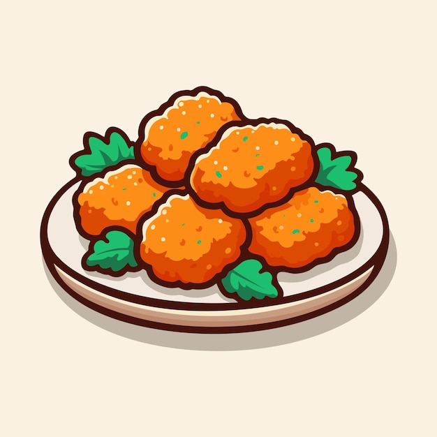 Vetor nuggets de frango fritos em uma ilustração vetorial de prato