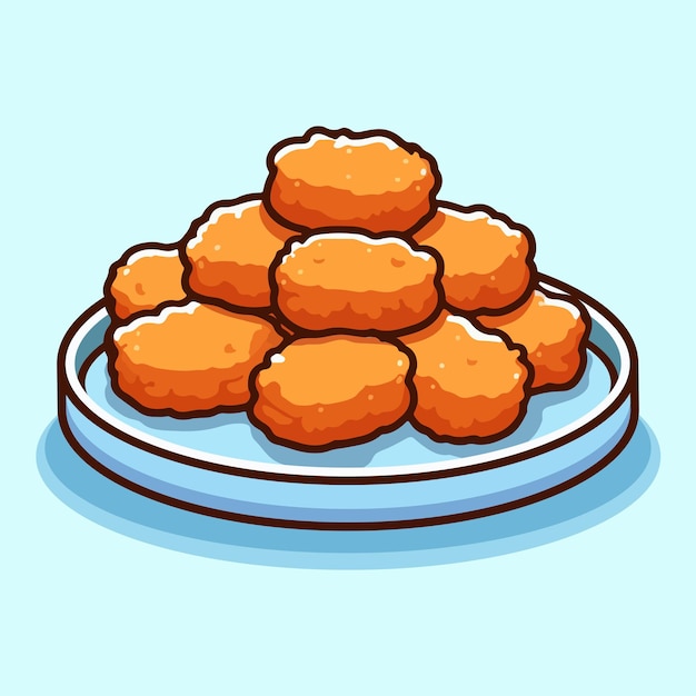 Nuggets de frango fritos em uma ilustração vetorial de prato