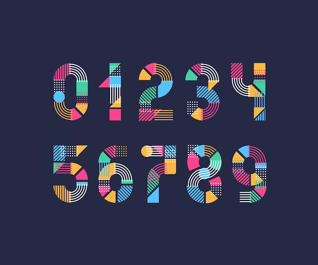 Numerais. conjunto de figuras e números de formas de geometria de cor criativa.