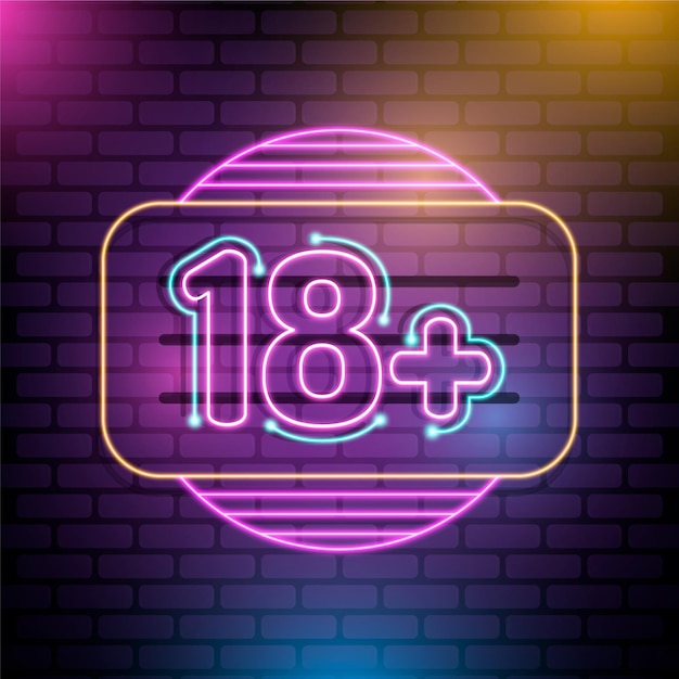 Número 18+ em estilo neon