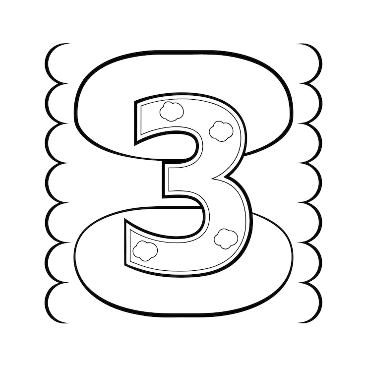 Vetor número 3 de desenho animado com decoração de nuvens
