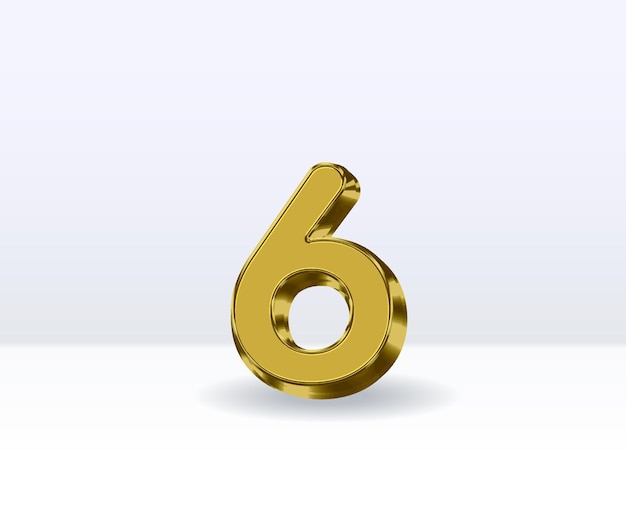 Número 6 Dourado com branco Renderização 3D com fundo