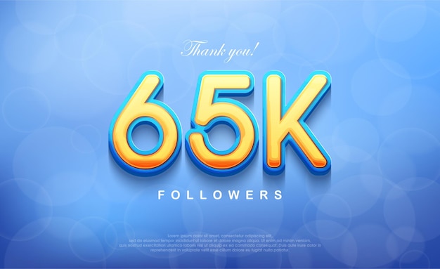 Número 65k para agradecer aos seguidores fundo azul bokeh exclusivo