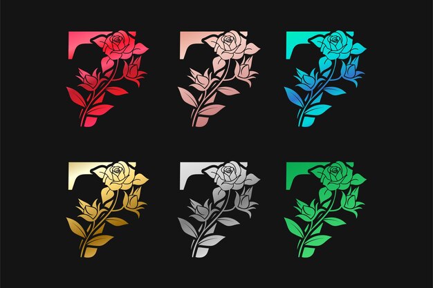 Número 7 sete com design floral e folhas vector design