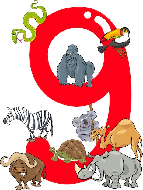 Número 9 e 9 animais