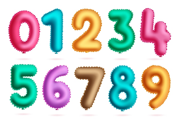 Número de balões de aniversário definir design vetorial. elementos de balão colorido de aniversário para evento de festa