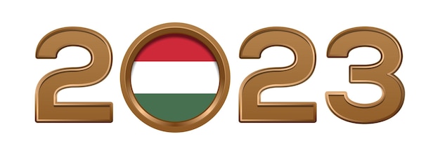Número de ouro de 2023 com a bandeira da Hungria dentro. design de texto do logotipo do número 2023 isolado em branco.