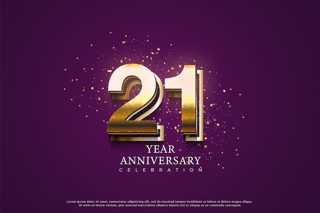 Número do aniversário de 21 anos do vetor no fundo roxo.
