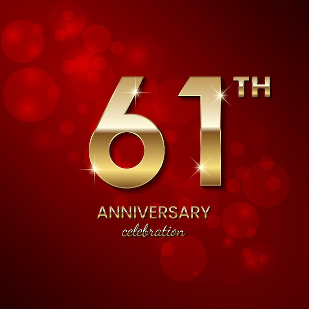 Número dourado do logotipo do 61º aniversário com confetes cintilantes e glitter Modelo de vetor