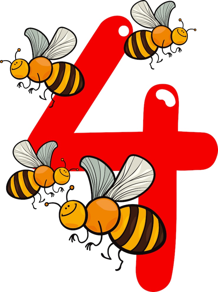 Vetor número quatro e 4 abelhas