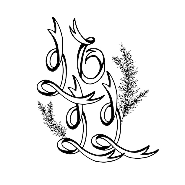 Números de ano novo de 2022 ou esboço de símbolo de natal com letras e galhos de árvores de peles elemento de design