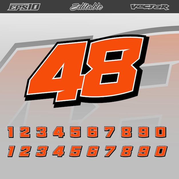 Vetor números de corrida de automóveis desenhos de efeitos de texto vetoriais editáveis