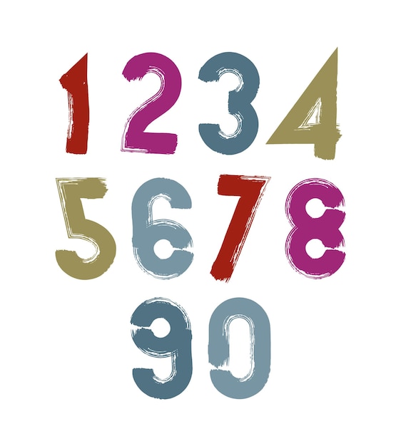 Números de pincel caligráfico pintados à mão numeração vetorial brilhante