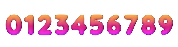 Números de plástico 3D gradiente de laranja vermelho e roxo Coleção de números de cor fosca de 0 a 9