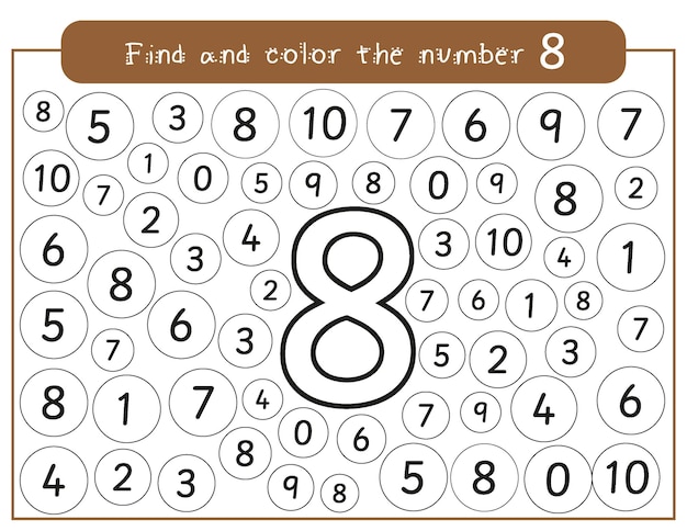 Números para crianças aprendendo o número 8 planilha de colorir atividade matemática jogo educacional para crianças