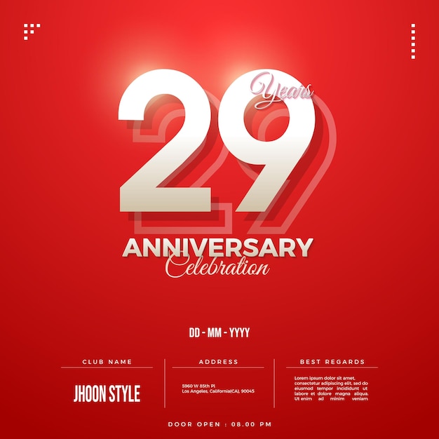números puros brancos para o banner de comemoração do 29º aniversário.
