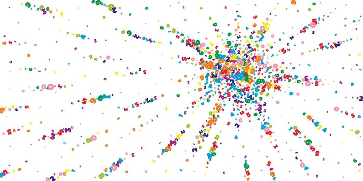 Vetor números vívidos caindo conceito de estudo matemático com dígitos voadores esplêndido de volta ao banner de matemática escolar em fundo branco ilustração vetorial de números caindo