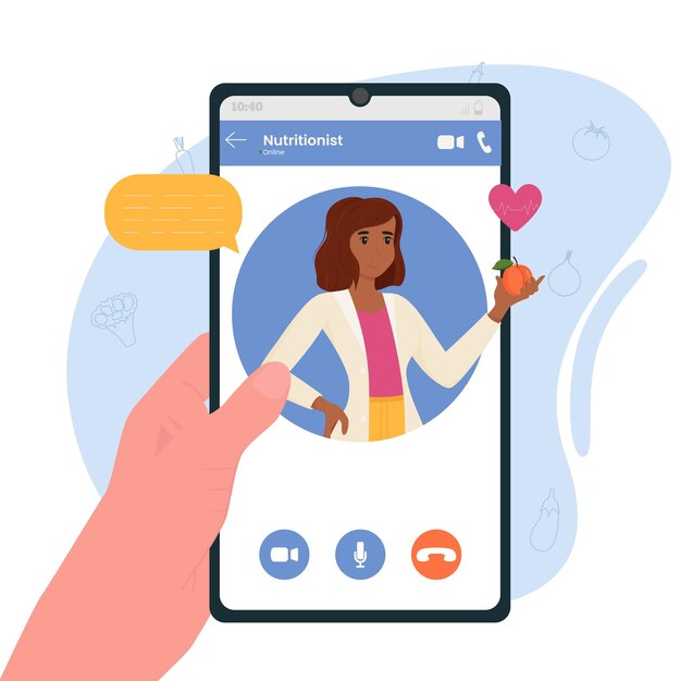 Nutricionista feminina na tela do smartphone Consulta médica de nutrição e dietoterapia online