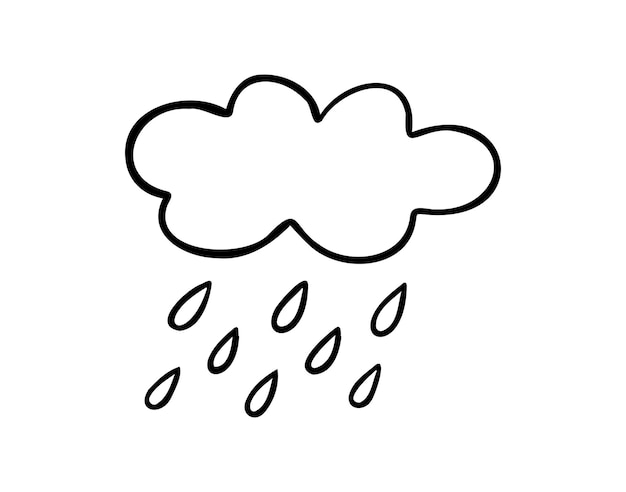 Nuvem com chuva desenhada à mão com ícone de doodle contorno de desenho de nuvem com ilustração vetorial de chuva