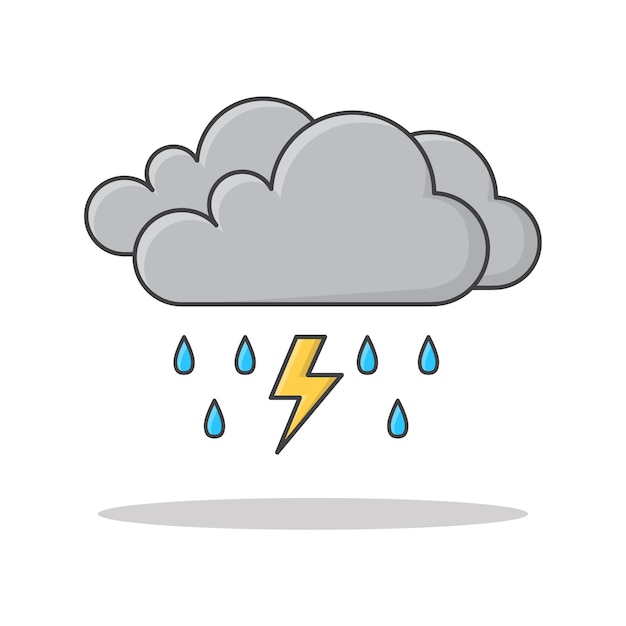 Vetor nuvem de chuva com ilustração do ícone de gotas de chuva e thunder strom