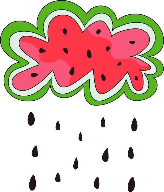 Nuvem de melancia e chuva caindo ilustração de gota de água elemento gráfico