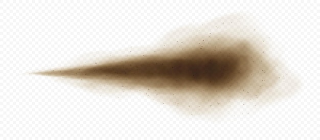 Vetor nuvem de poeira marrom ou areia seca voando com uma rajada de vento textura realista de tempestade de areia com pequenas partículas ou grãos de areia ilustração realista vetorial em fundo transparente
