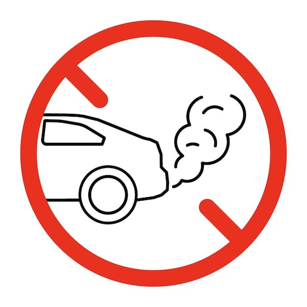 Nuvem de poluição de exaustão proibida do ícone do carro Sem gases de exaustão Pare a poluição atmosférica do automóvel
