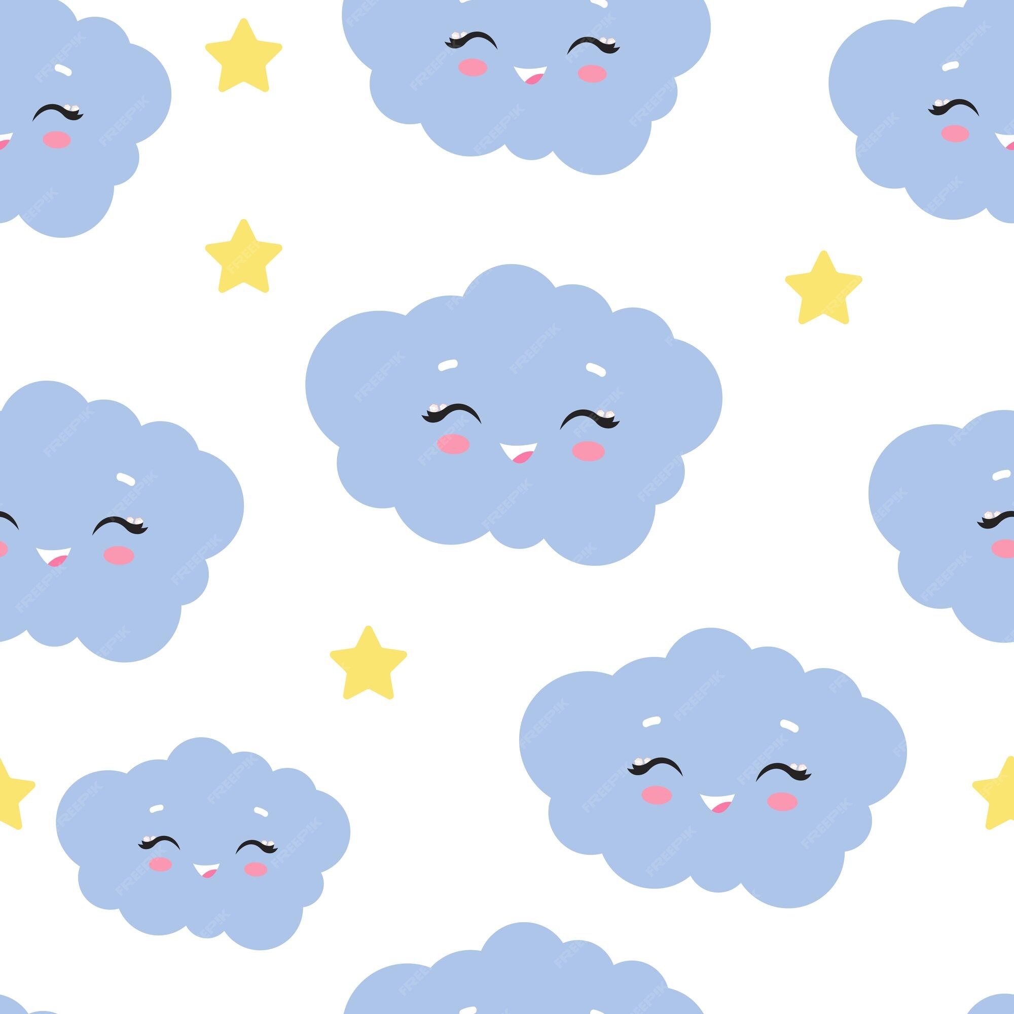 Bonito sem costura de fundo com estrelas de kawaii dos desenhos