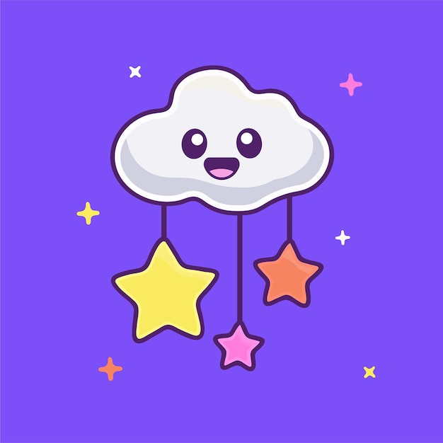 Vetor nuvem e estrelas ilustração desenho animado fofo sorriso feliz clima clipart adorável arte vetorial céu