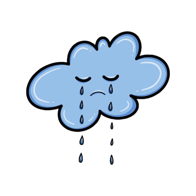 Nuvem triste com olhos fechados e lágrimas condições meteorológicas de chuva rabiscam a coloração linear dos desenhos animados