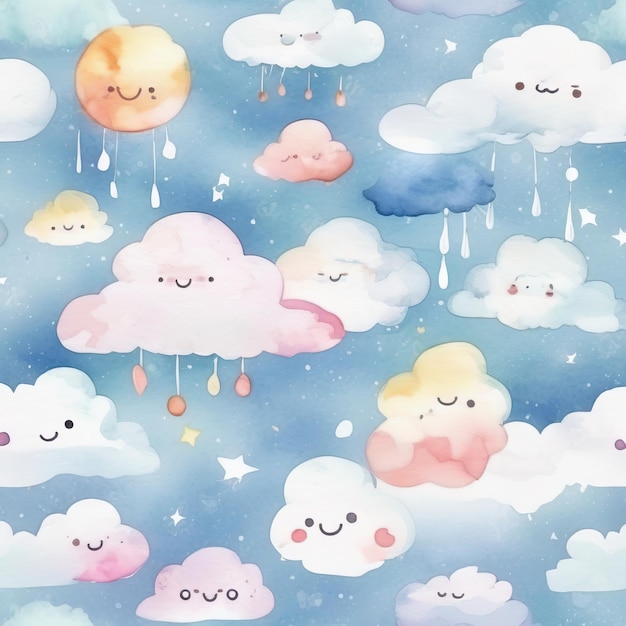 Vetor nuvem vetor bonito sorriso sorrindo ilustração de desenho animado desenhado nuvens brilhantes cores coleção branca