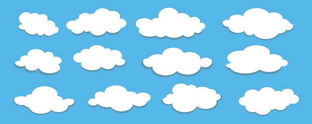 Nuvens brancas no céu azul da primavera em estilo cartoon para design de fundo ou papel de parede