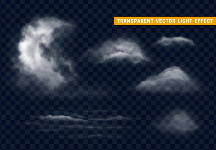 Vetor nuvens brancas realistas isoladas na transparência de fundo.