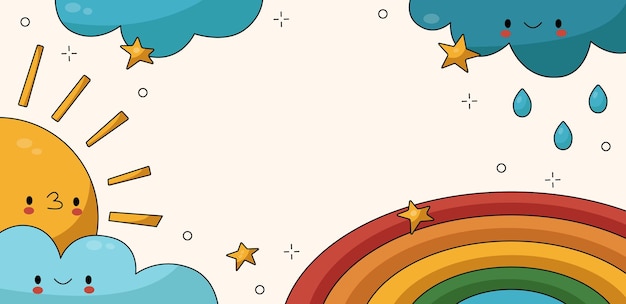 Vetor nuvens coloridas do arco-íris da bandeira do fundo dos desenhos animados vetoriais com estrelas