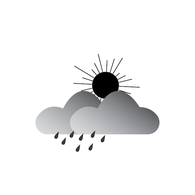 Nuvens com chuva e sol na silhueta de seção preta na ilustração do vetor de fundo branco