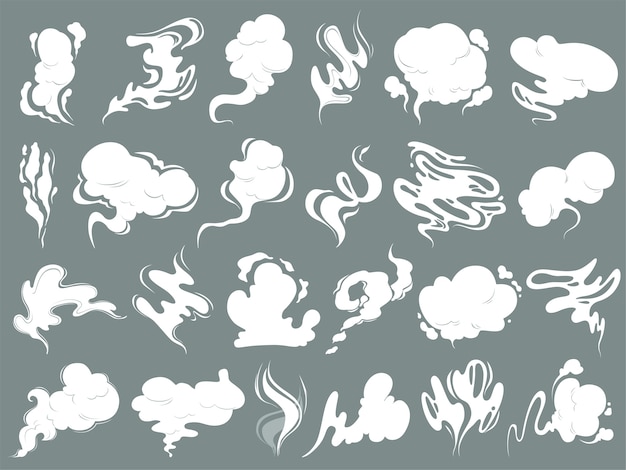 Vetor nuvens de cheiro. fumaça de vapor ou formas de desenho com cheiro tóxico de alimentos. ilustração de vapor de fumaça, cheiro e nuvem de vapor