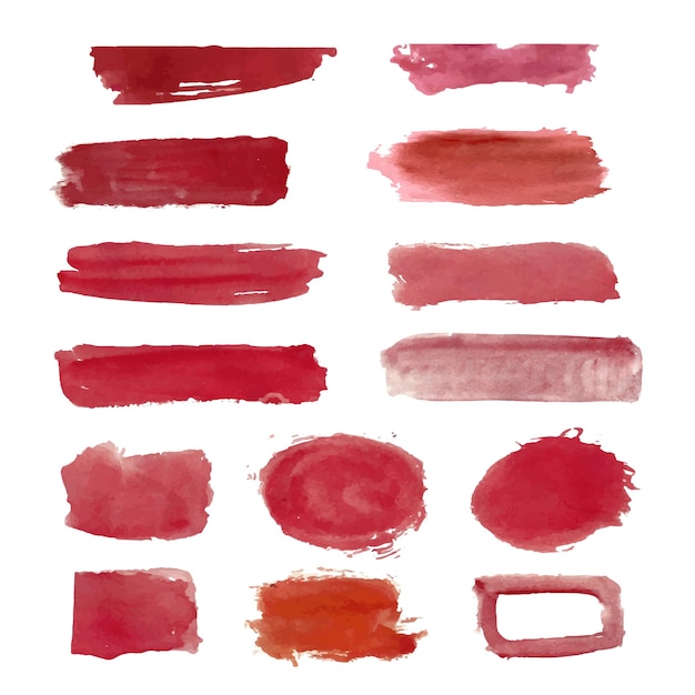 Nuvens de moldura de aquarela vermelha borgonha sobre fundo branco textura de respingo de pincel de água aquarela rosa conjunto de manchas de tinta de cor pastel vetor