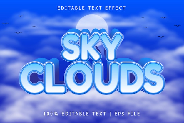 Nuvens do céu efeito de texto editável 3 dimensões em relevo estilo moderno