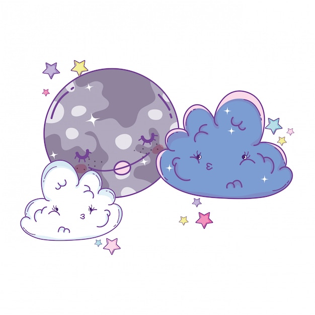 Vetor nuvens e desenhos animados de lua