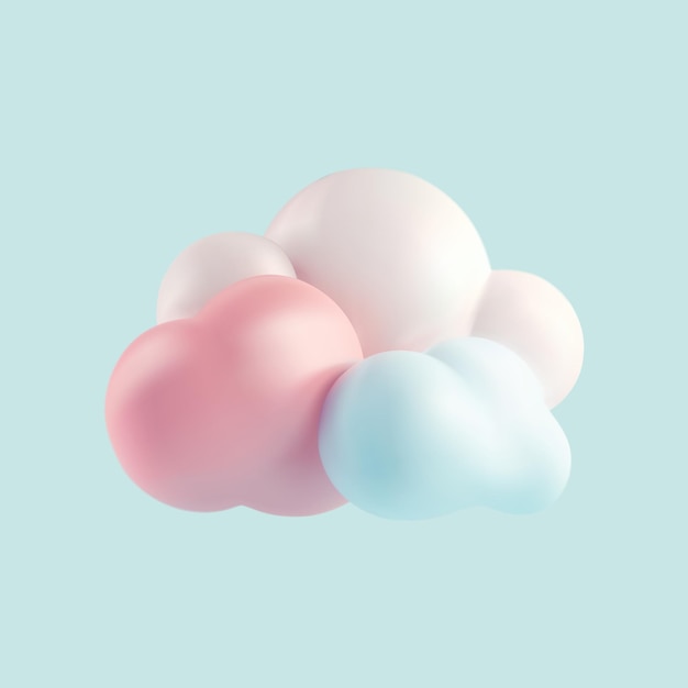 Nuvens em cores pastel em fundo azul Ilustração vetorial 3D realista