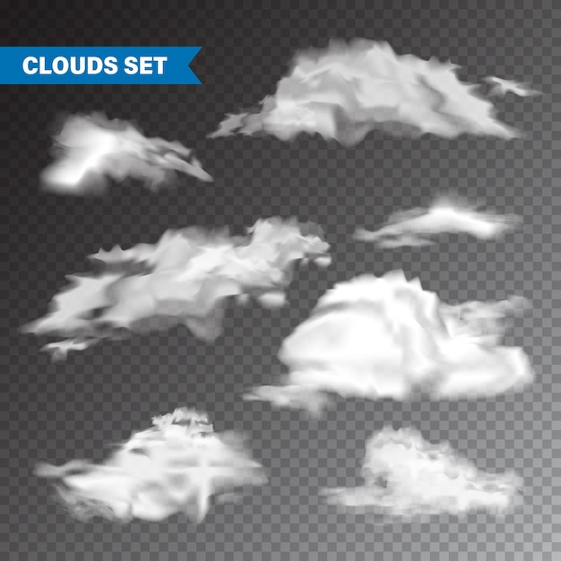 Vetor nuvens realistas definem nuvens isoladas em fundo transparente elemento de design vetorial de panorama do céu